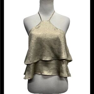 Timing Metallic Champagne Tiered Halter Tank